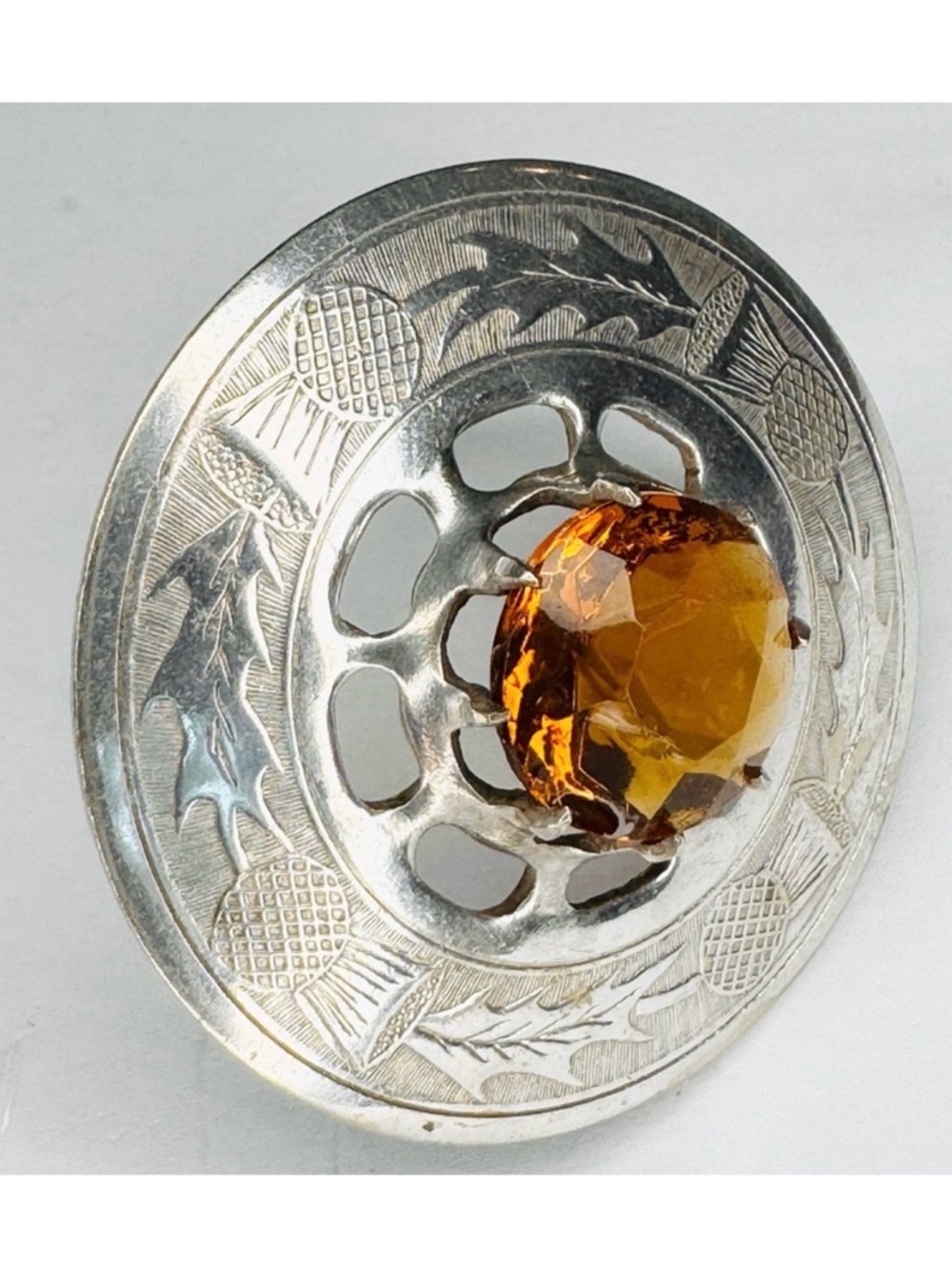 Scottish Silver Citrine Kilt Brooch